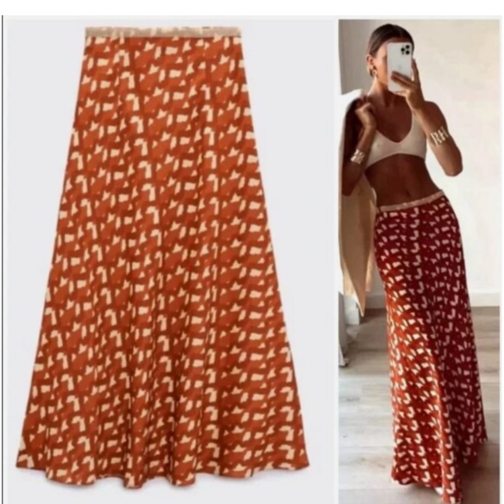 Zara Brown and Cream Patterned Maxi Skirt